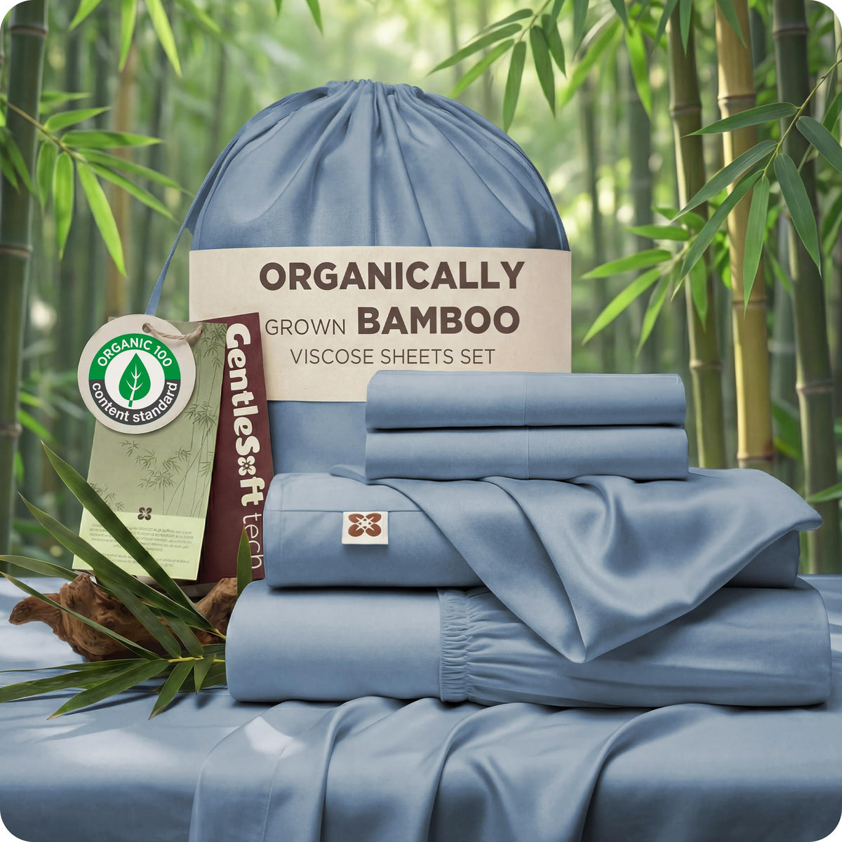 Bedsure bamboo viscose queen sheet set cooling mineral blue for hot sleepers