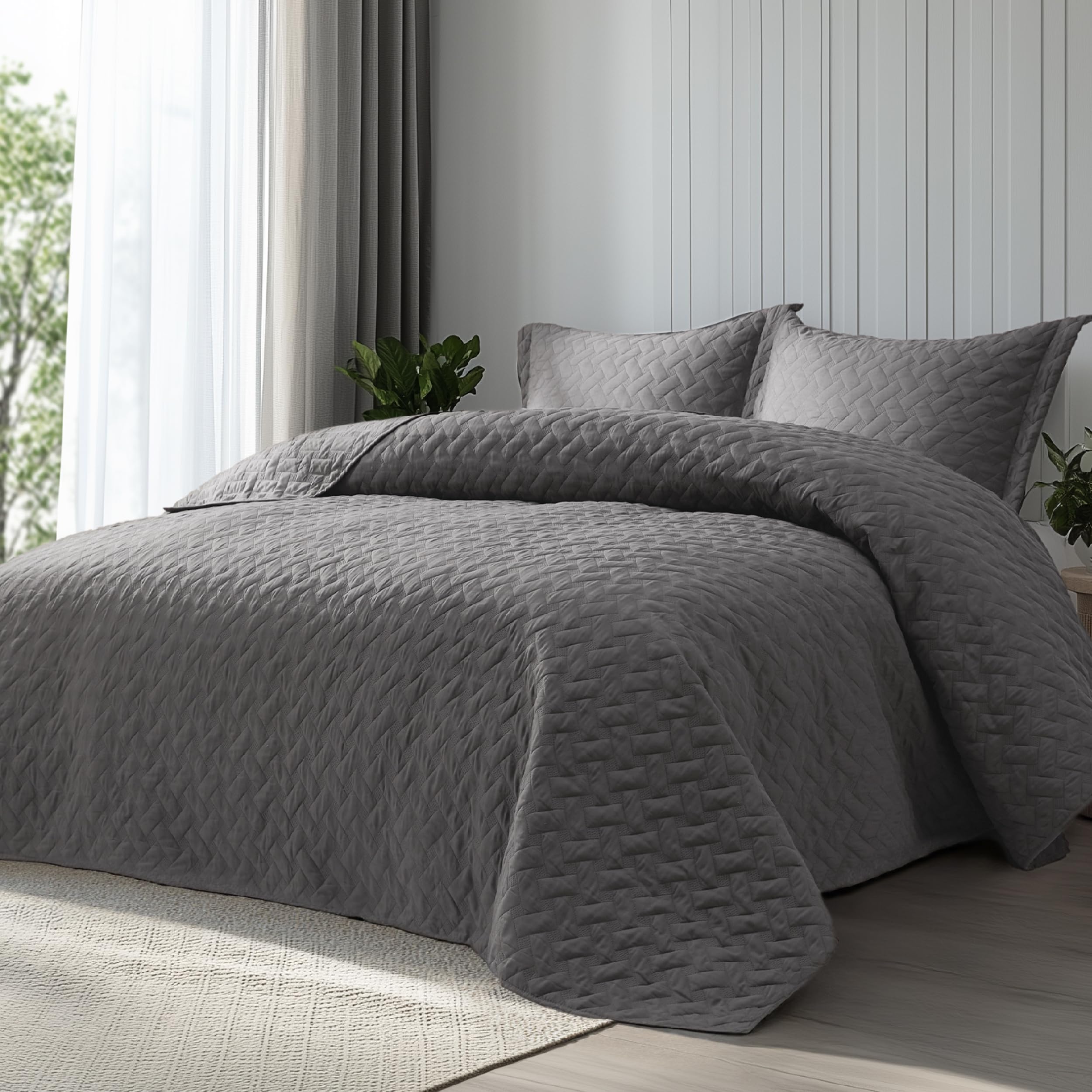 Bedsure basket weave full quilt grey shows stylish pattern for a refined bedroom
