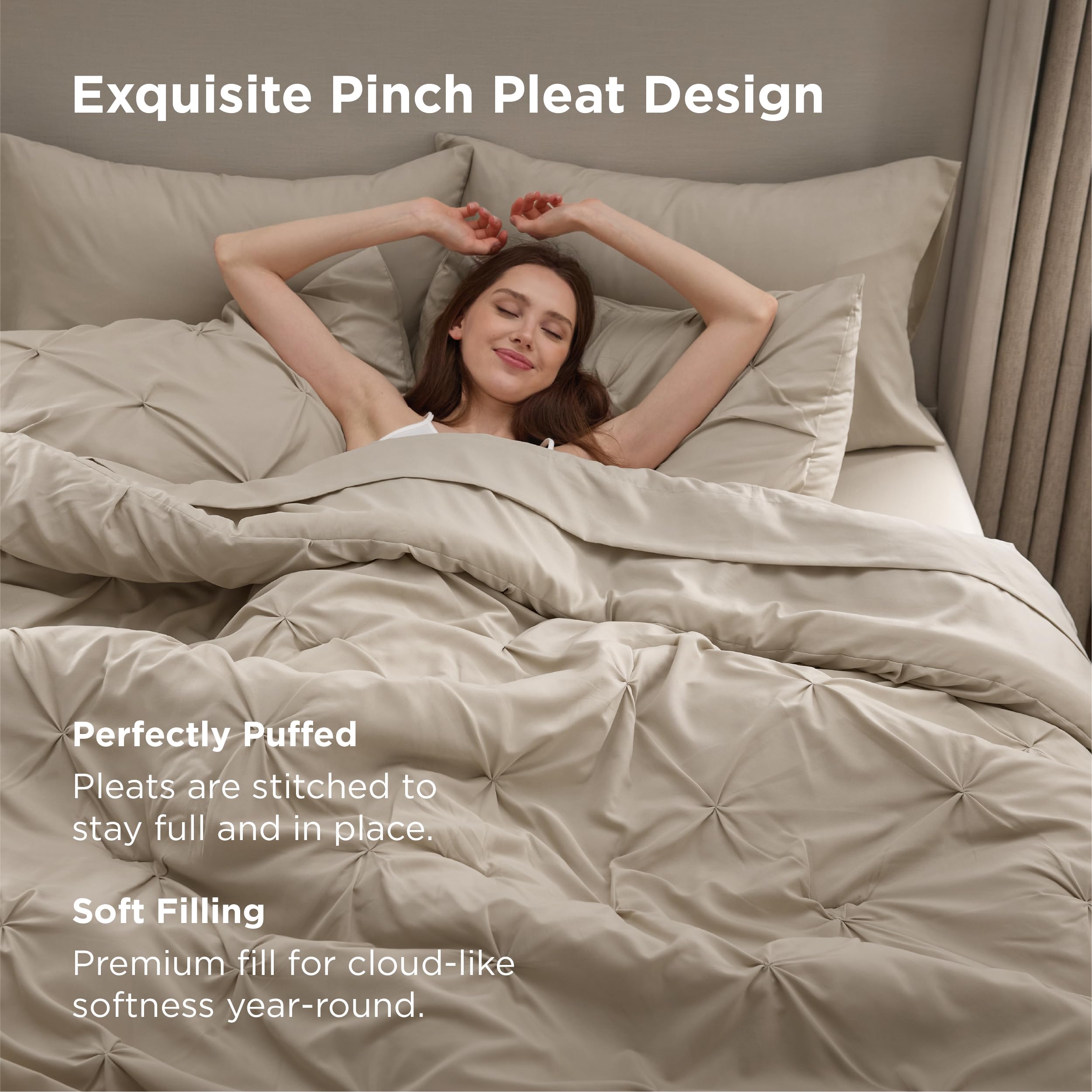Bedsure bed-in-a-bag beige set elevates bedroom decor.