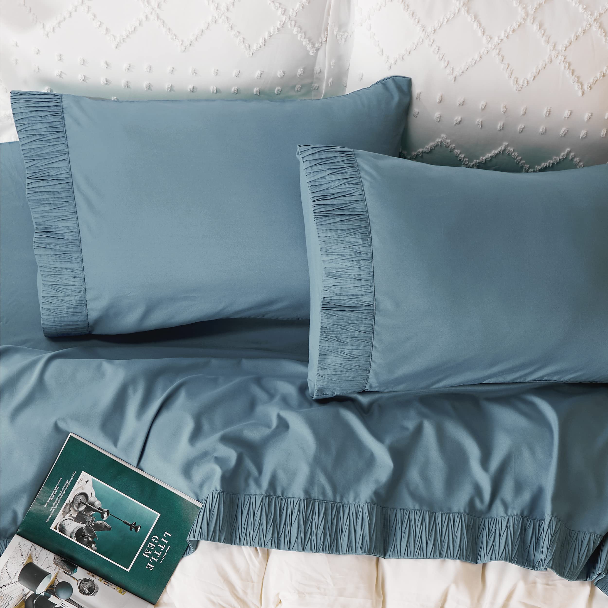 Bedsure mineral blue bedding brings a calm, spa-like bedroom feel.