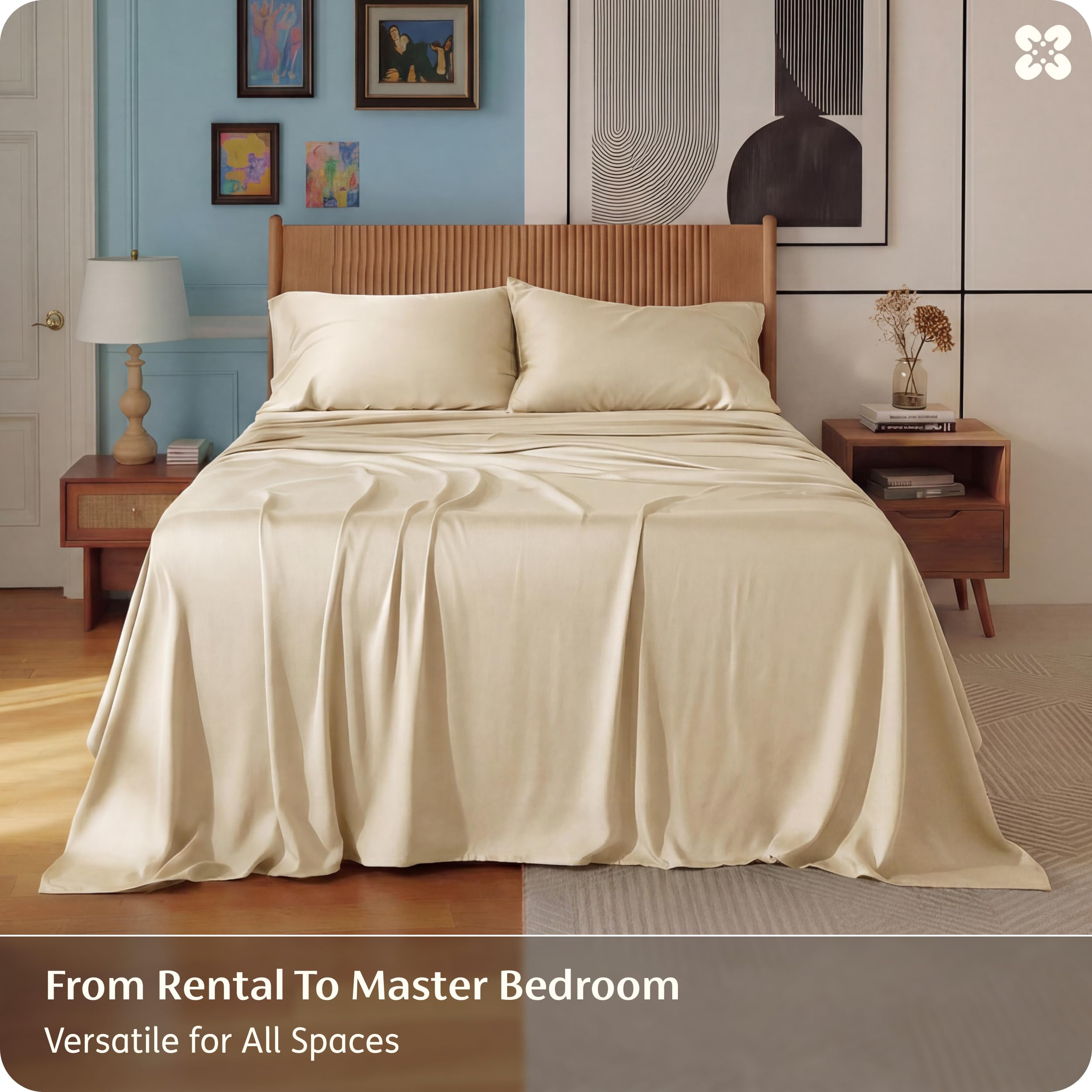 Bedsure bed with cooling sheets in a calm, inviting bedroom setup.