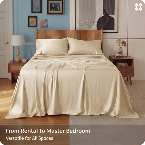 Bedsure bed with cooling sheets in a calm, inviting bedroom setup.