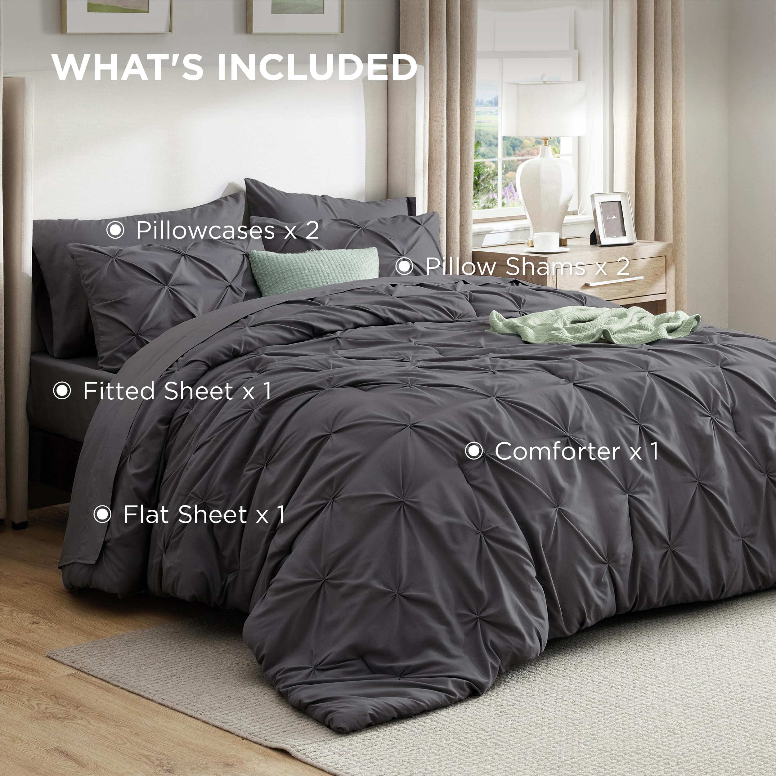 Bedsure dark grey bedding creates a stylish, easy-care bedroom upgrade.