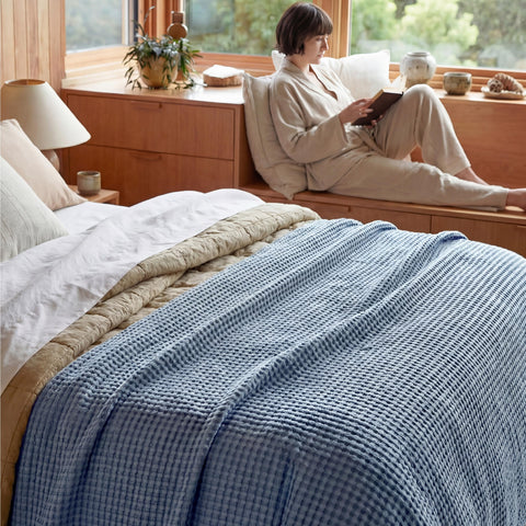 Bedsure bedroom decor with vintage waffle texture and style.