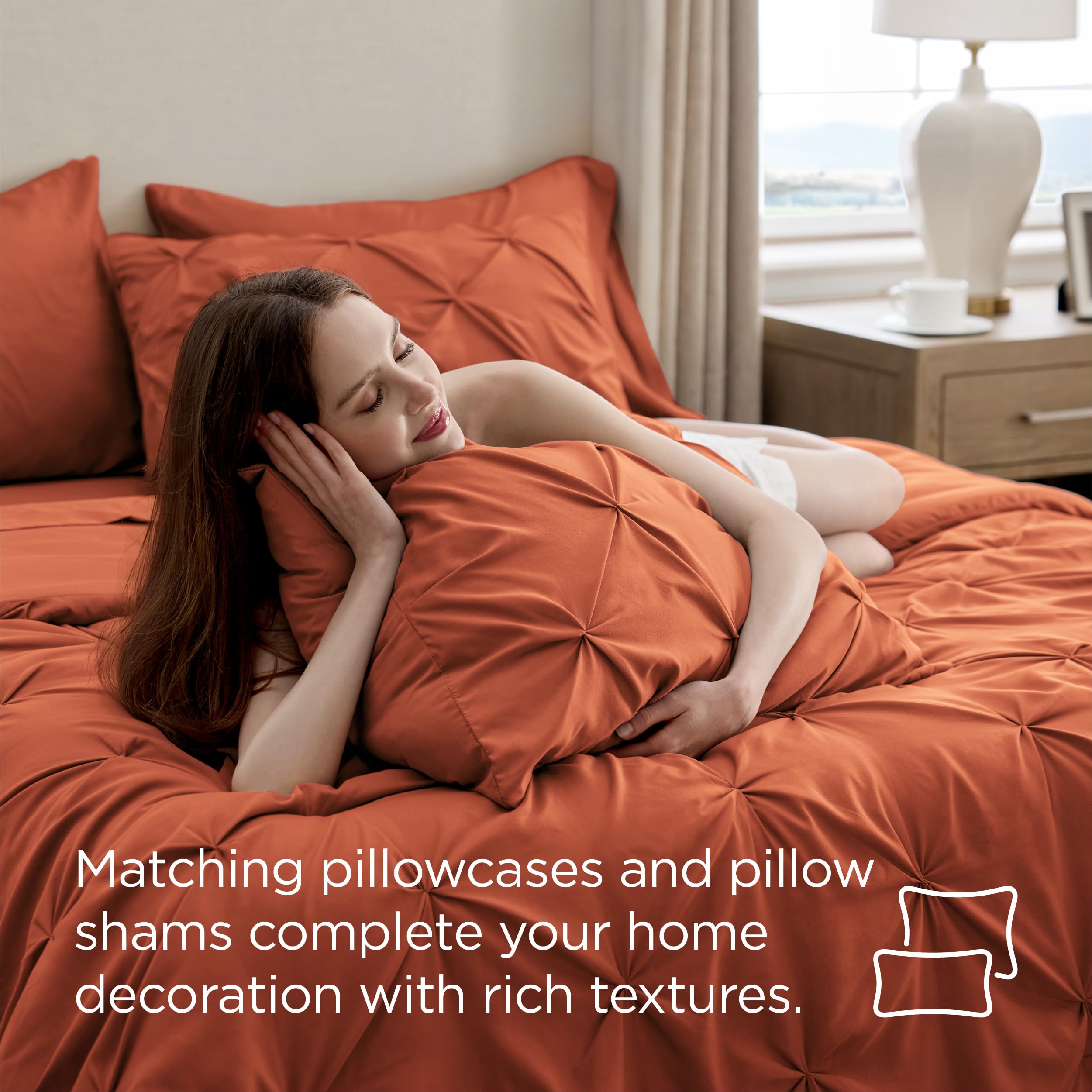 Bedsure lifestyle bedroom scene with burnt orange bed-in-a-bag