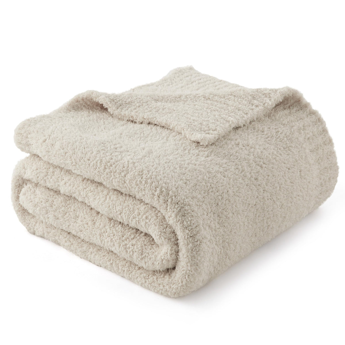 Bedsure beige knit throw blanket front view shows ultra soft texture for cozy evenings.