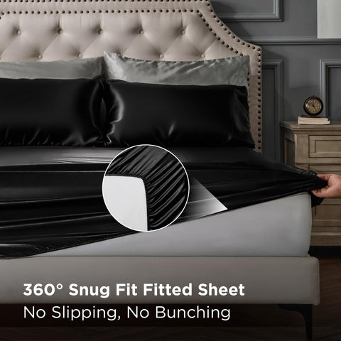 Bedsure satin fabric close-up reveals luxurious sheen and smooth texture.