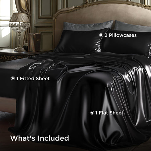 Bedsure folded satin sheets show neat edges and compact storage.