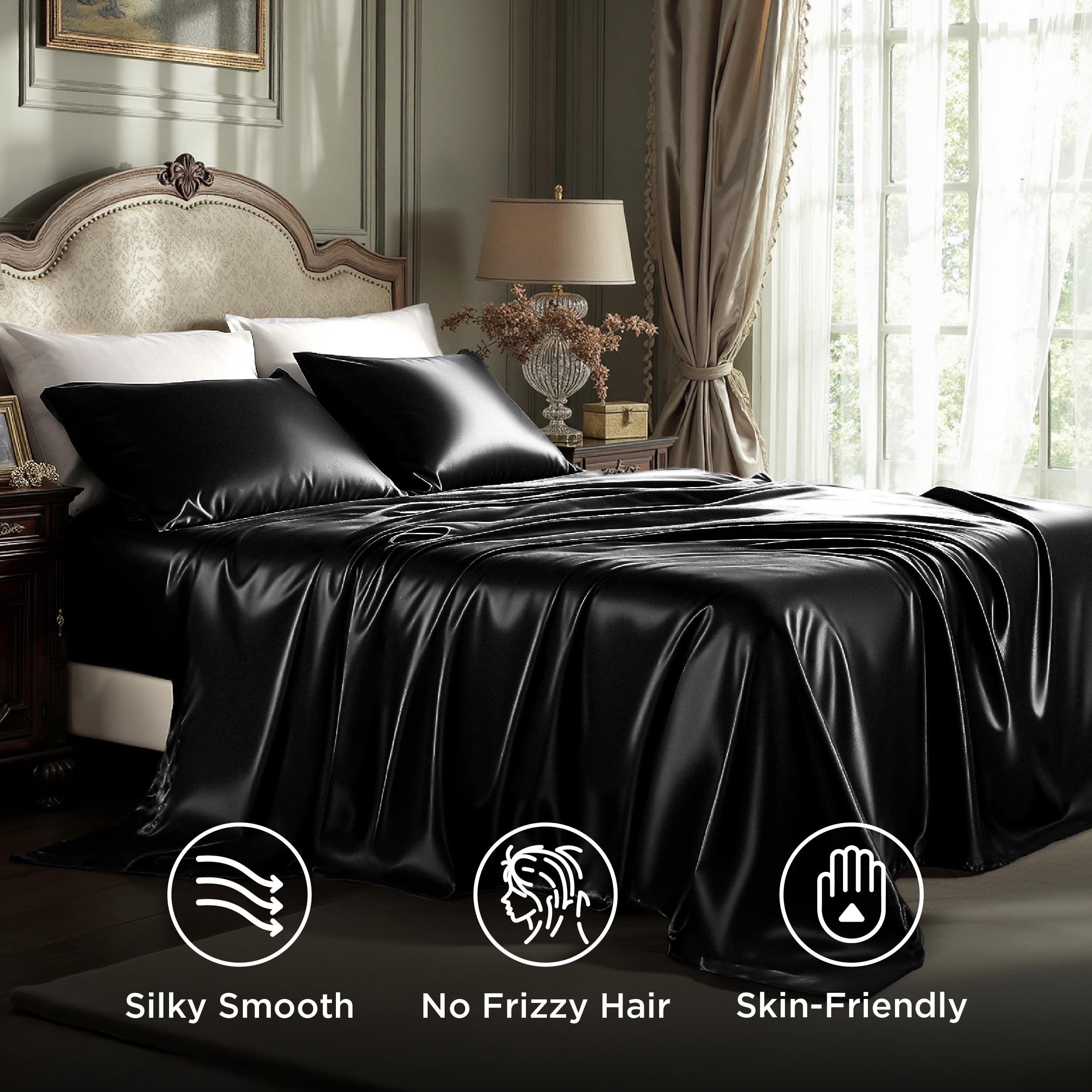 Bedsure satin texture close-up highlights silky feel and shine