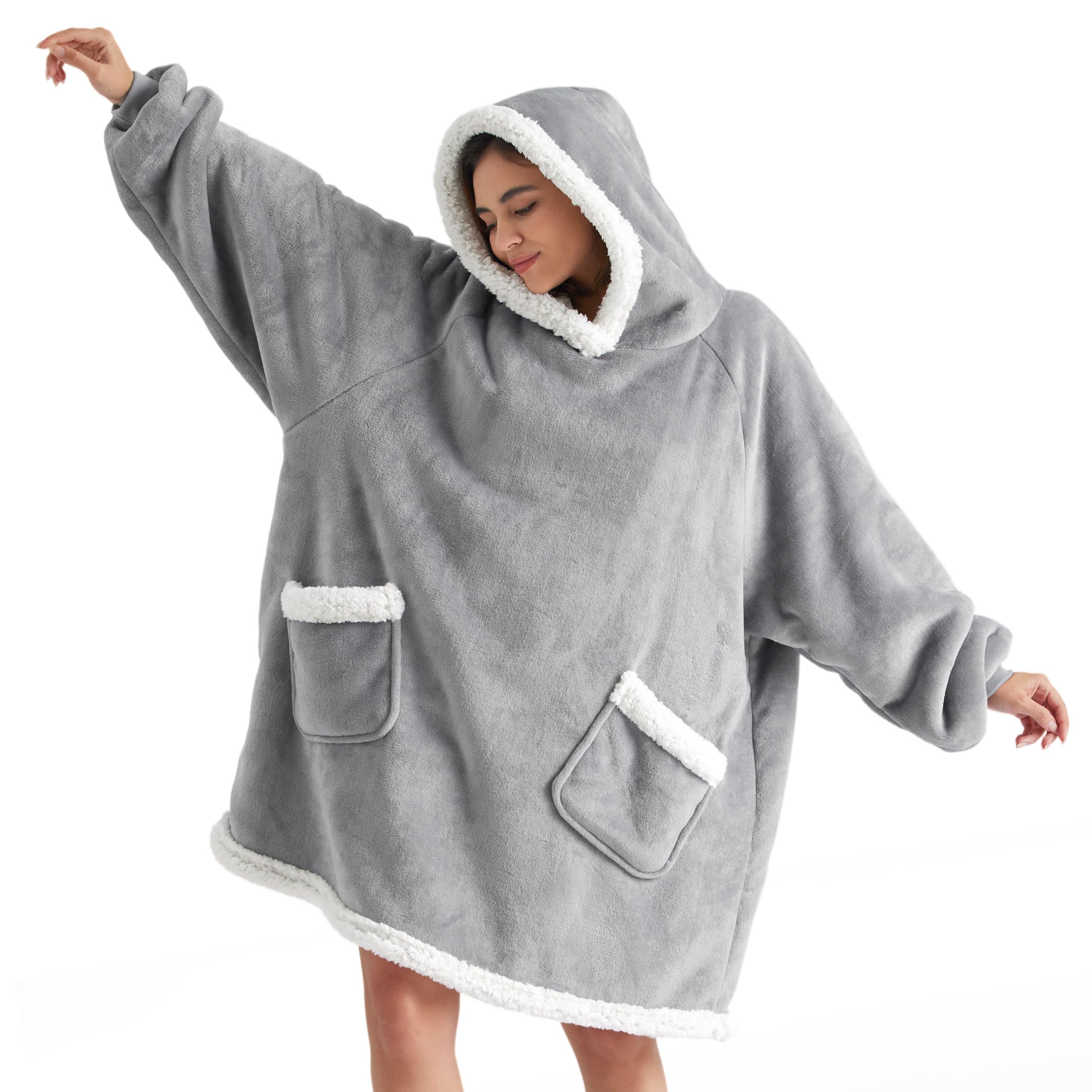 Bedsure blanket hoodie with exterior soft flannel for all-day warmth.