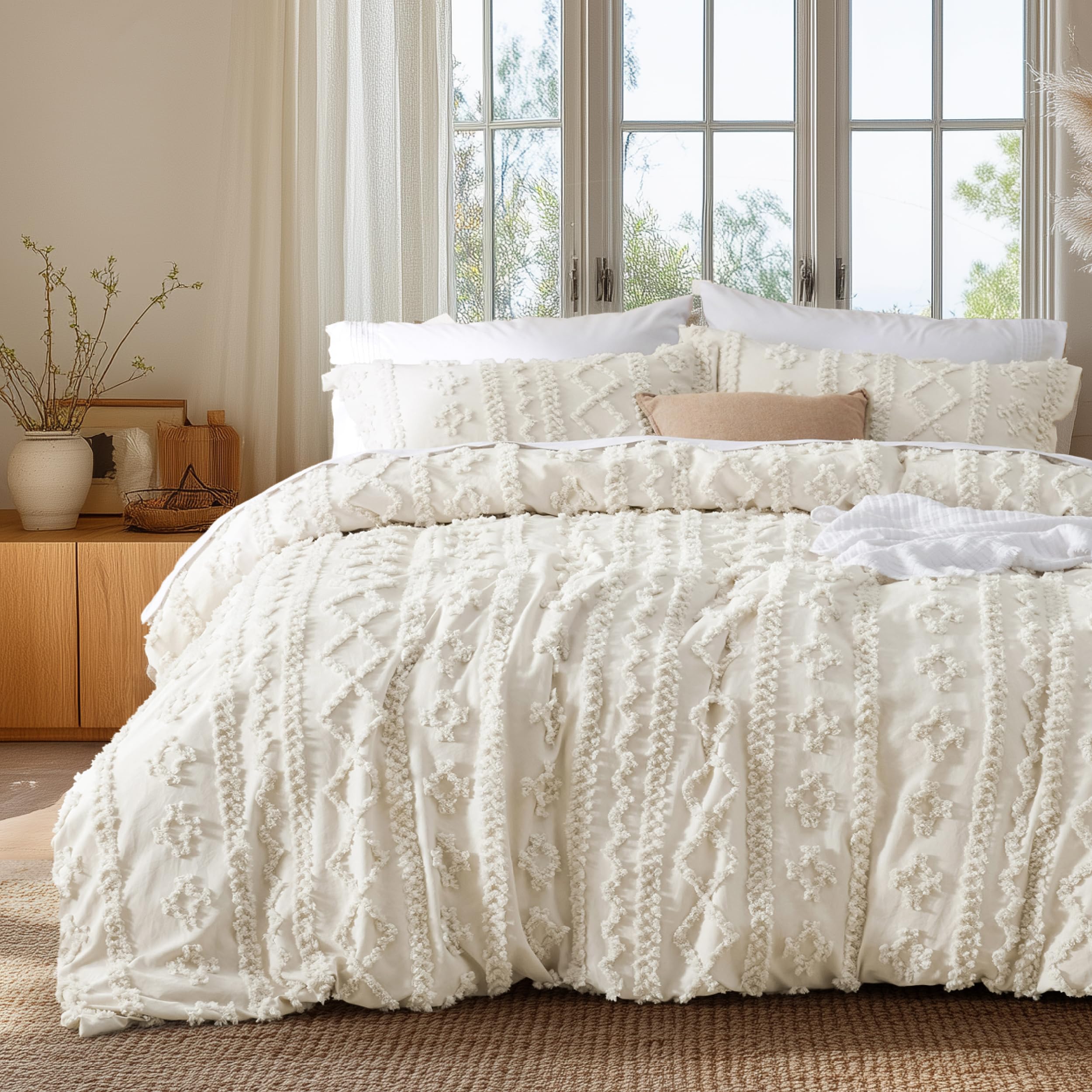 Bedsure queen boho duvet cover with tufted embroidery adds elegant texture for cozy nights