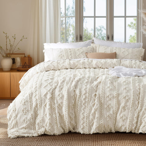 Bedsure queen boho duvet cover with tufted embroidery adds elegant texture for cozy nights