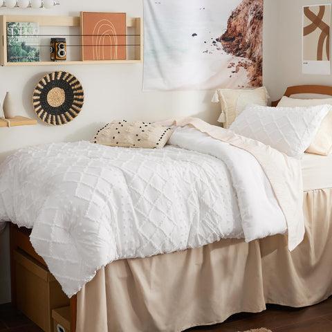Bedsure pillow sham with embroidered tufts adds chic dorm decor.