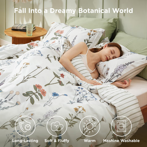 Bedsure botanical comforter in a dorm room enhances refreshing style.