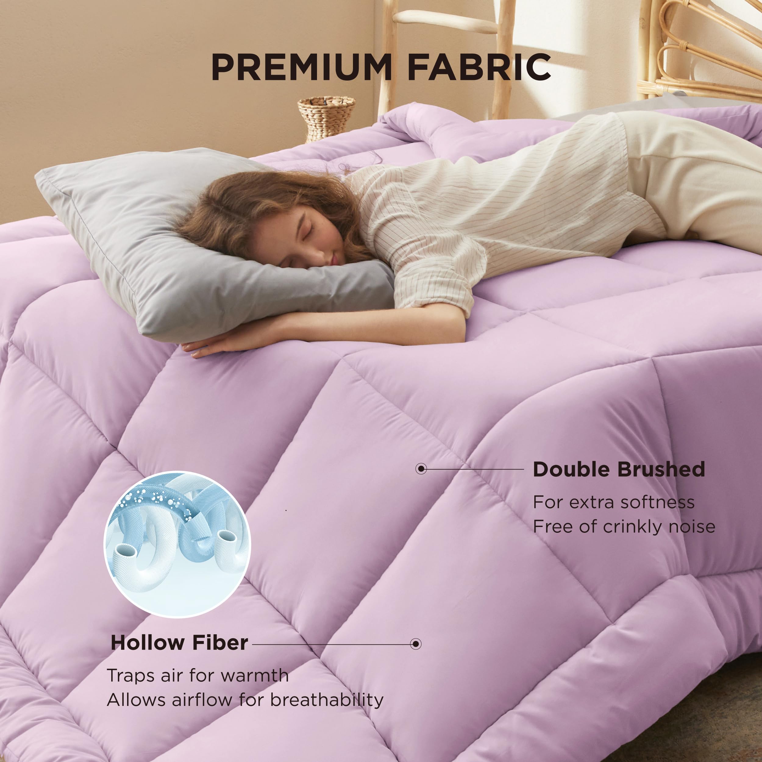 Bedsure box-stitch construction detail provides even warmth and improves shape retention.