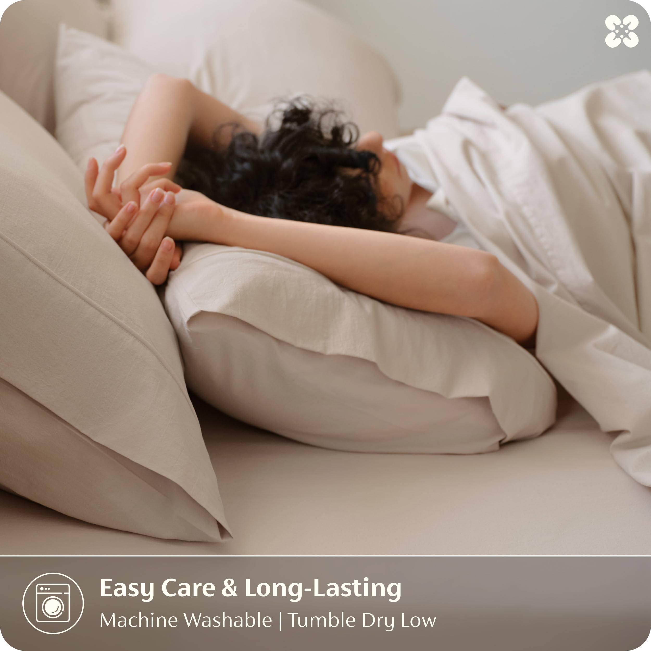 Bedsure breathable cotton sleep scene conveys cool, comfortable night.