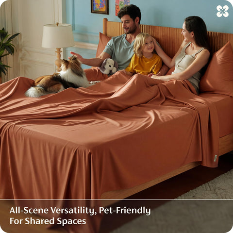 Bedsure burnt orange bedroom setup adds warm, hotel-like vibe to decor.