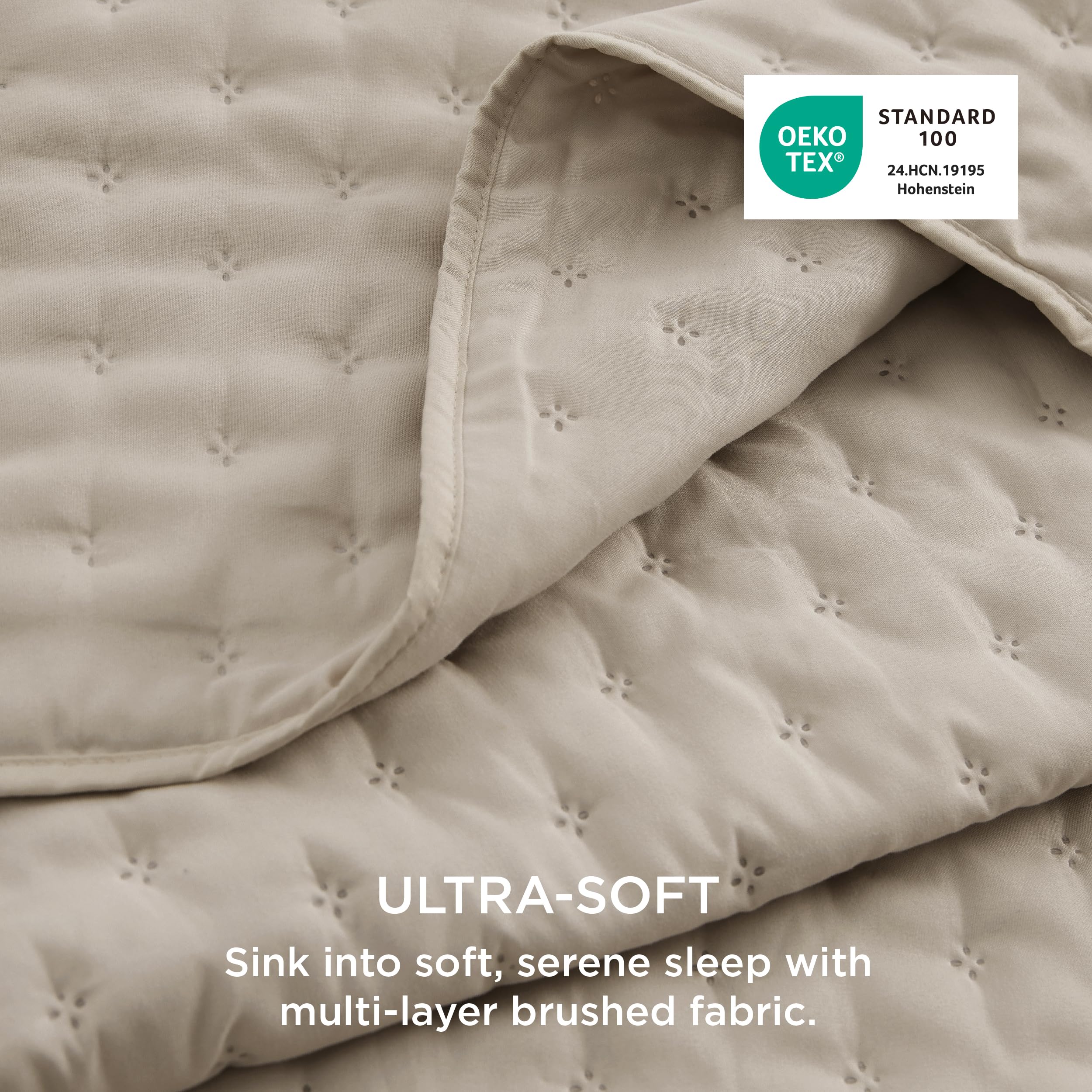 Bedsure California King bedspread brushed polyester offers soft, breathable linen-look feel.