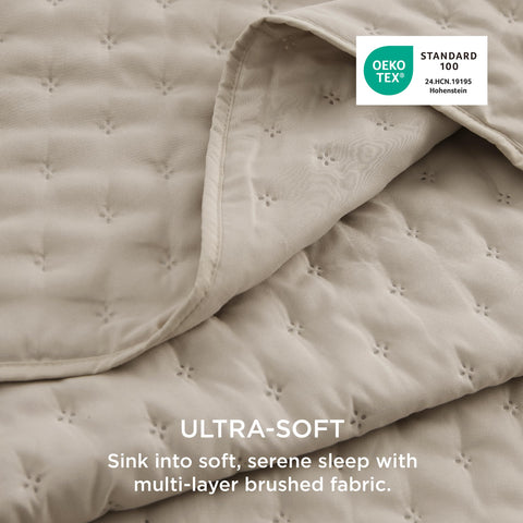 Bedsure California King bedspread brushed polyester offers soft, breathable linen-look feel.