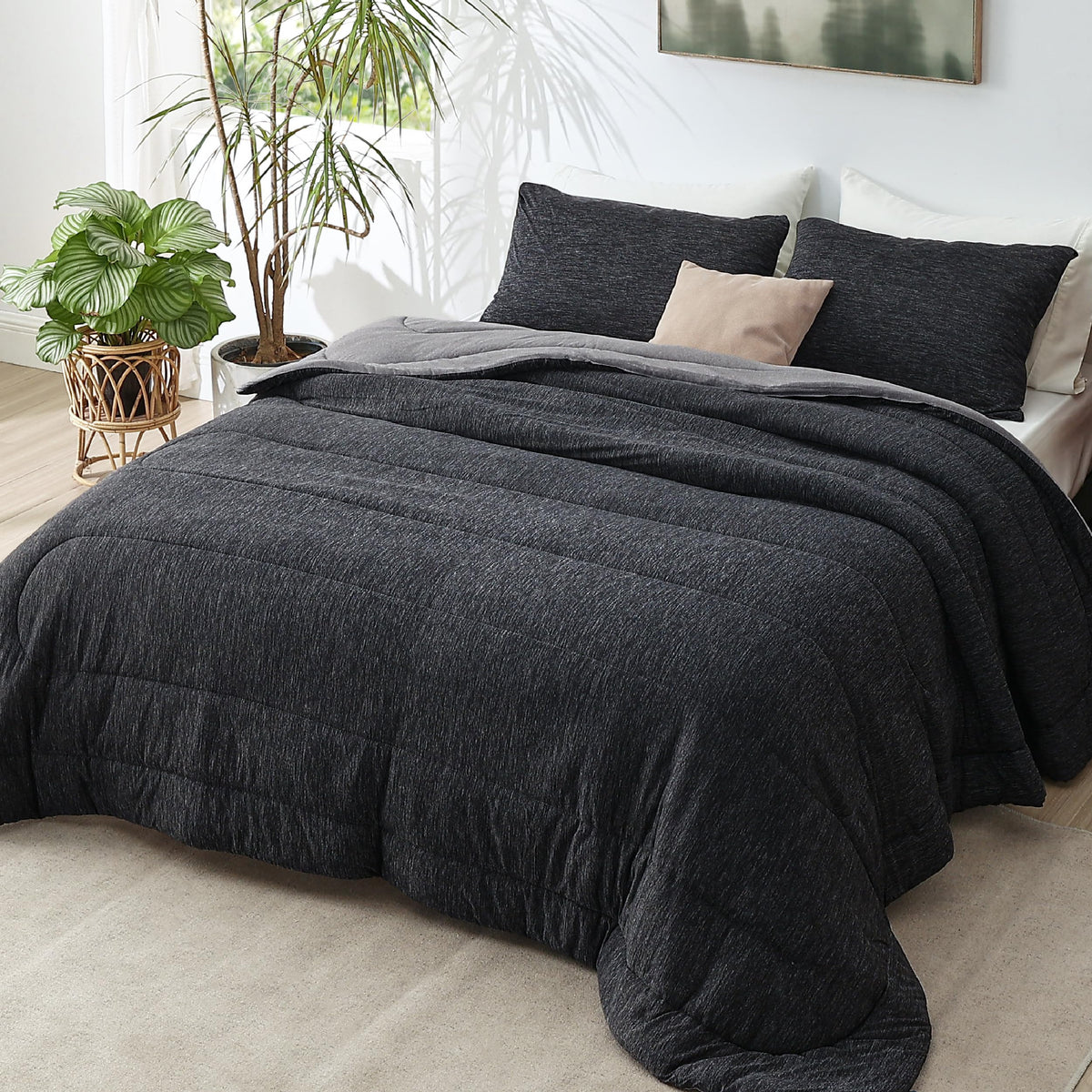 Bedsure California King Comforter Set top view with reversible design for all seasons.