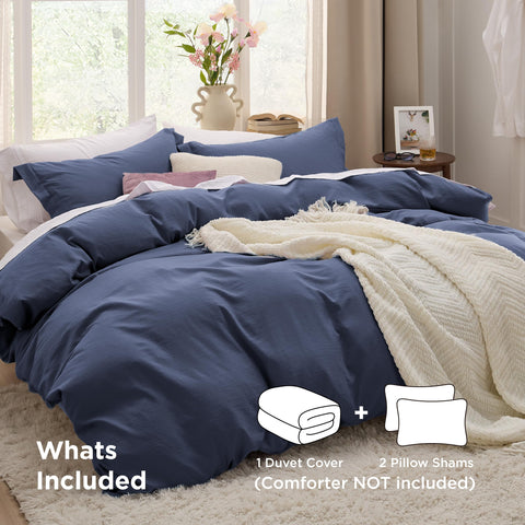 Bedsure navy duvet cover with zipper closure for easy bed-making.