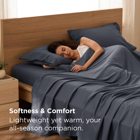 Bedsure California King fitted sheet features deep pockets for thick mattresses.