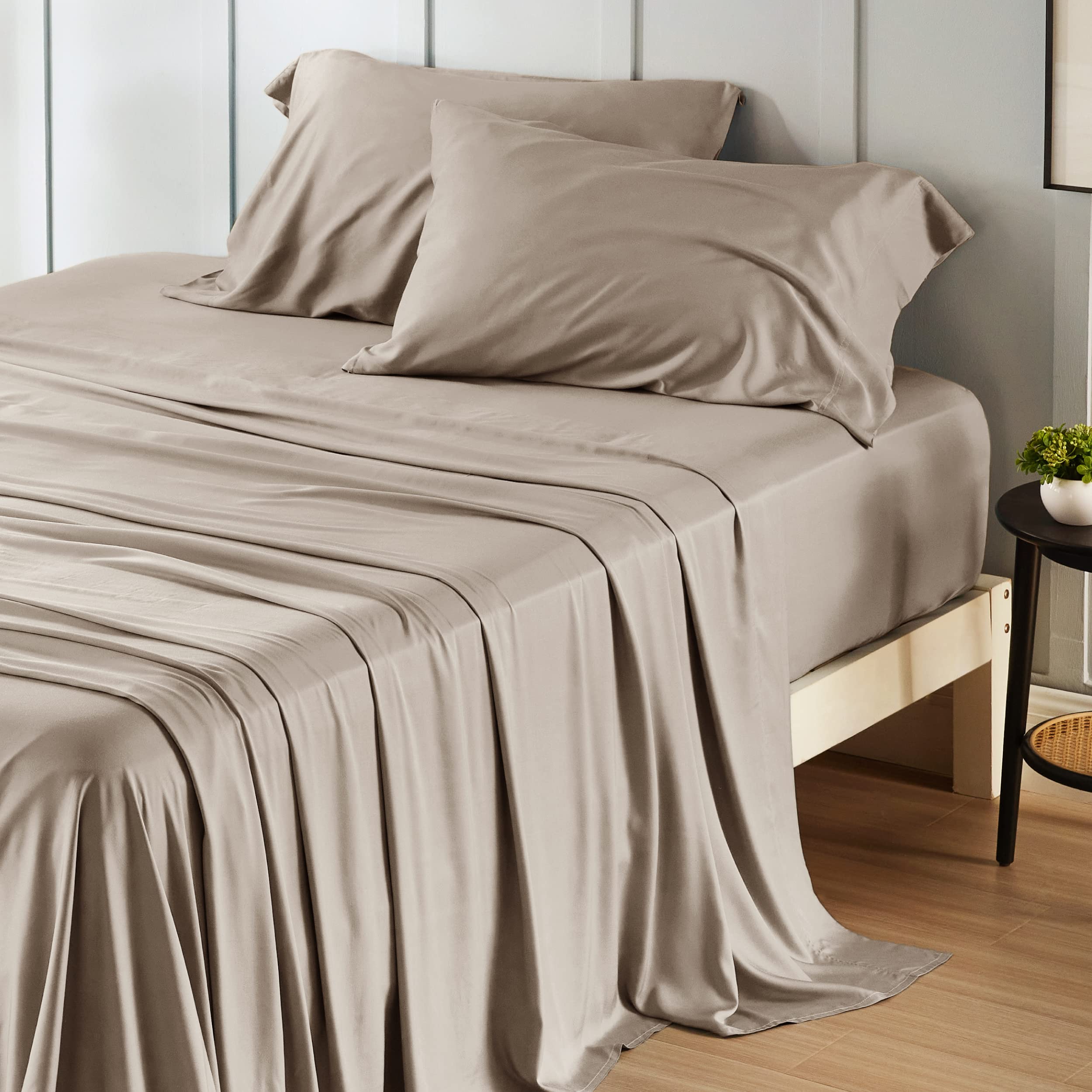 Bedsure california-king-sheet-set-cooling-rayon-bamboo showcases breathable fabric for all-night comfort.