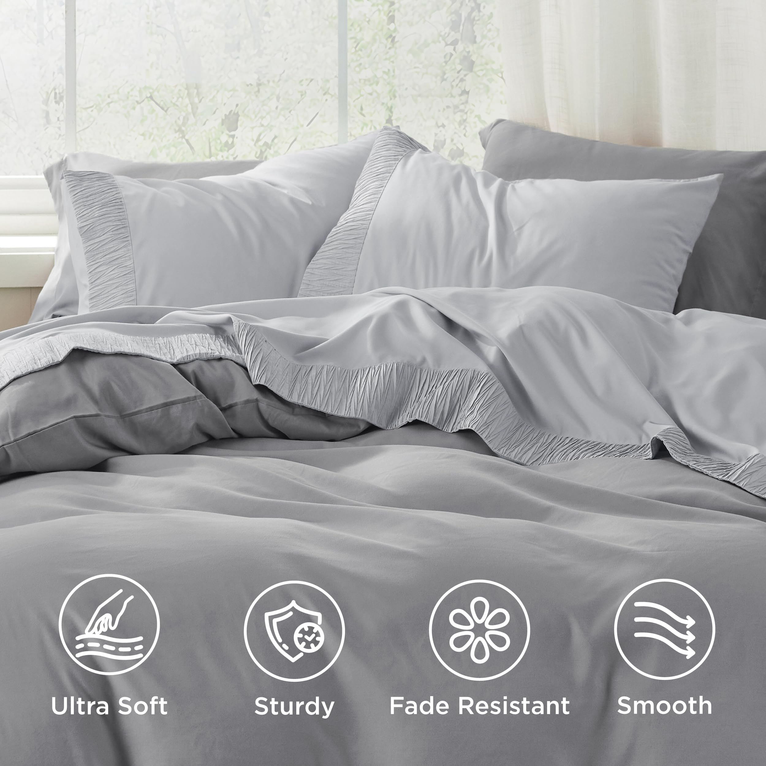 Bedsure California King pillowcases with ruched hems for an elegant bedroom look.