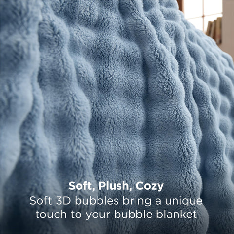 Bedsure Celestial Blue throw enhances bedroom decor with soft texture.