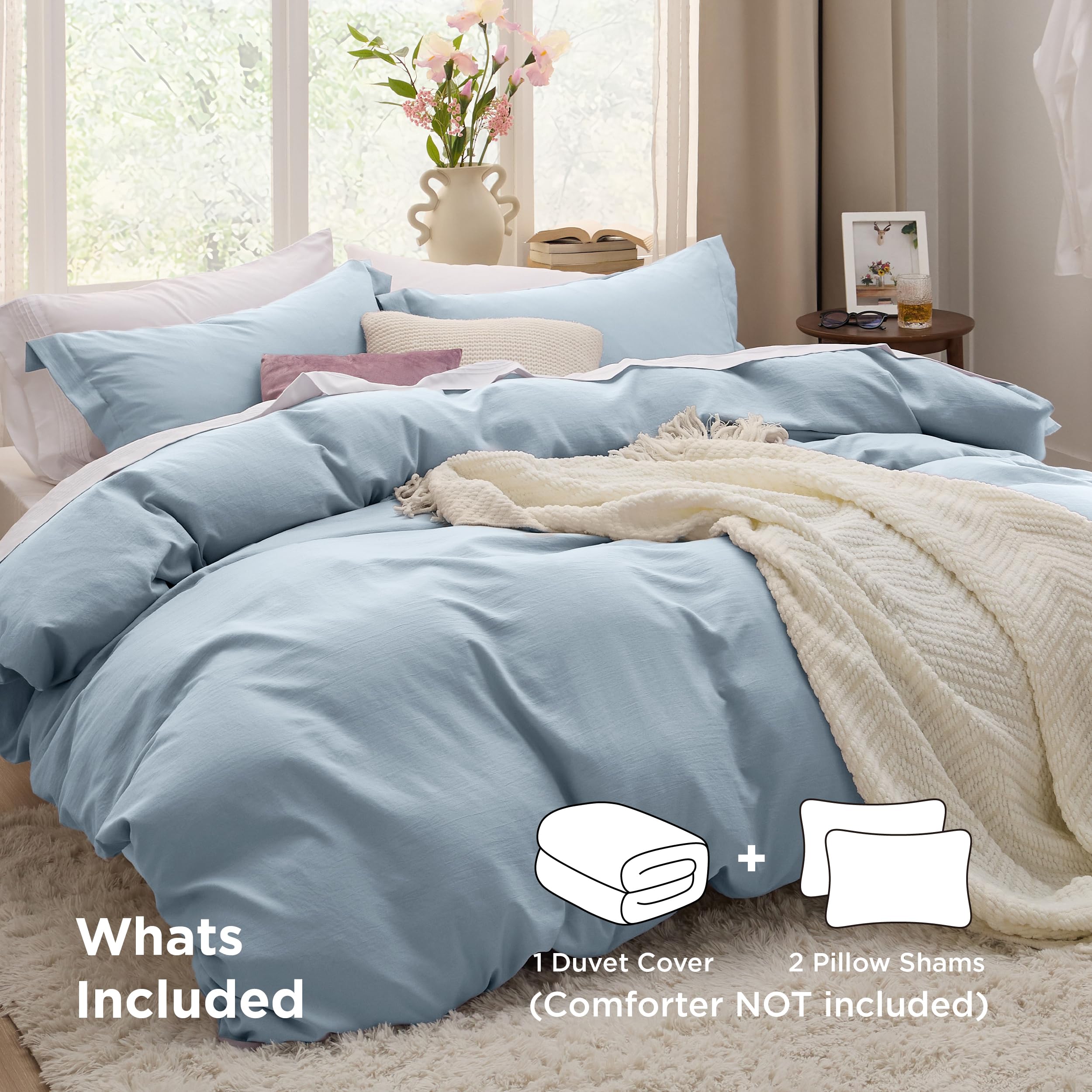 Bedsure Celestial Blue fabric close-up shows plush breathable feel