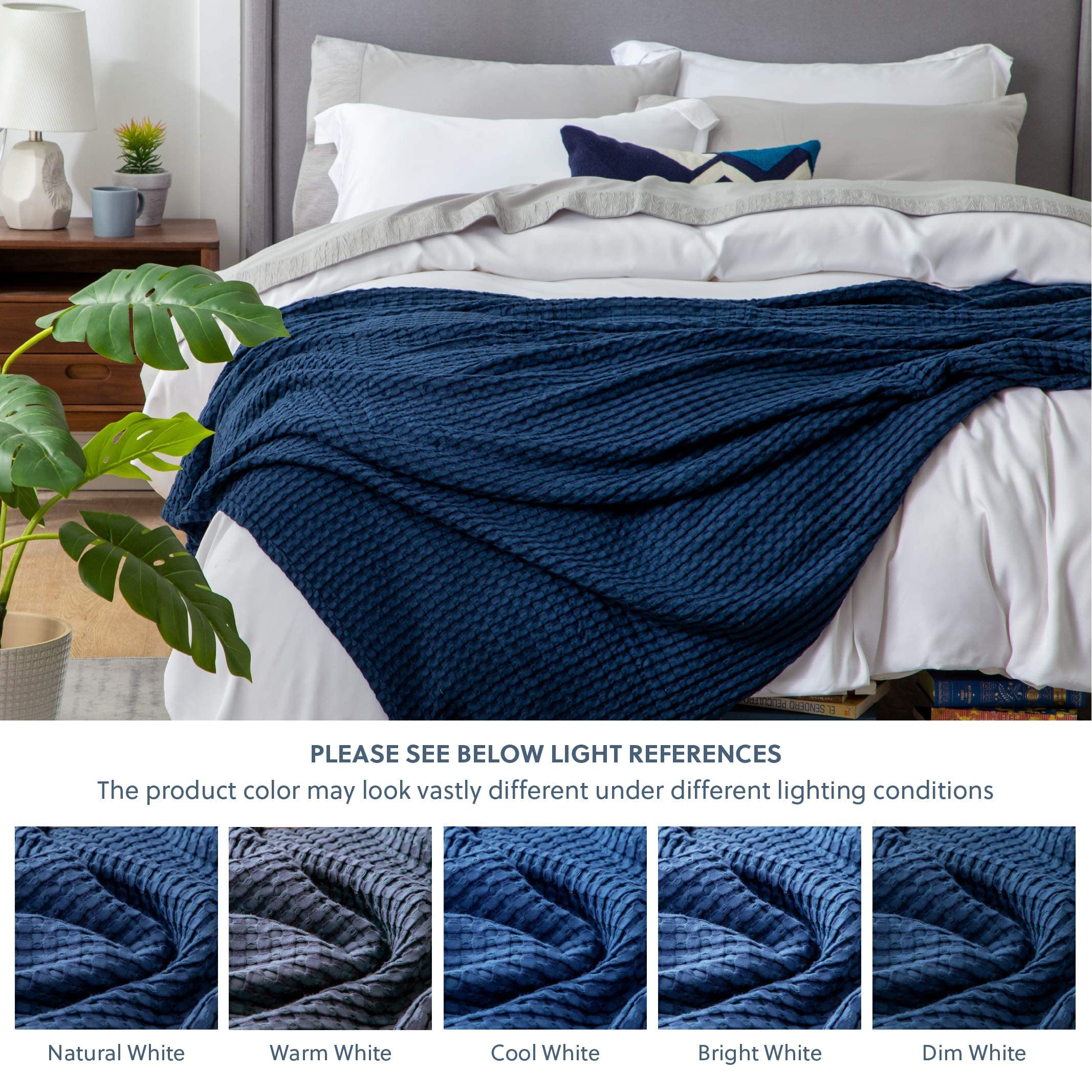 Bedsure close-up seam and fabric drape showcases quality construction in navy.