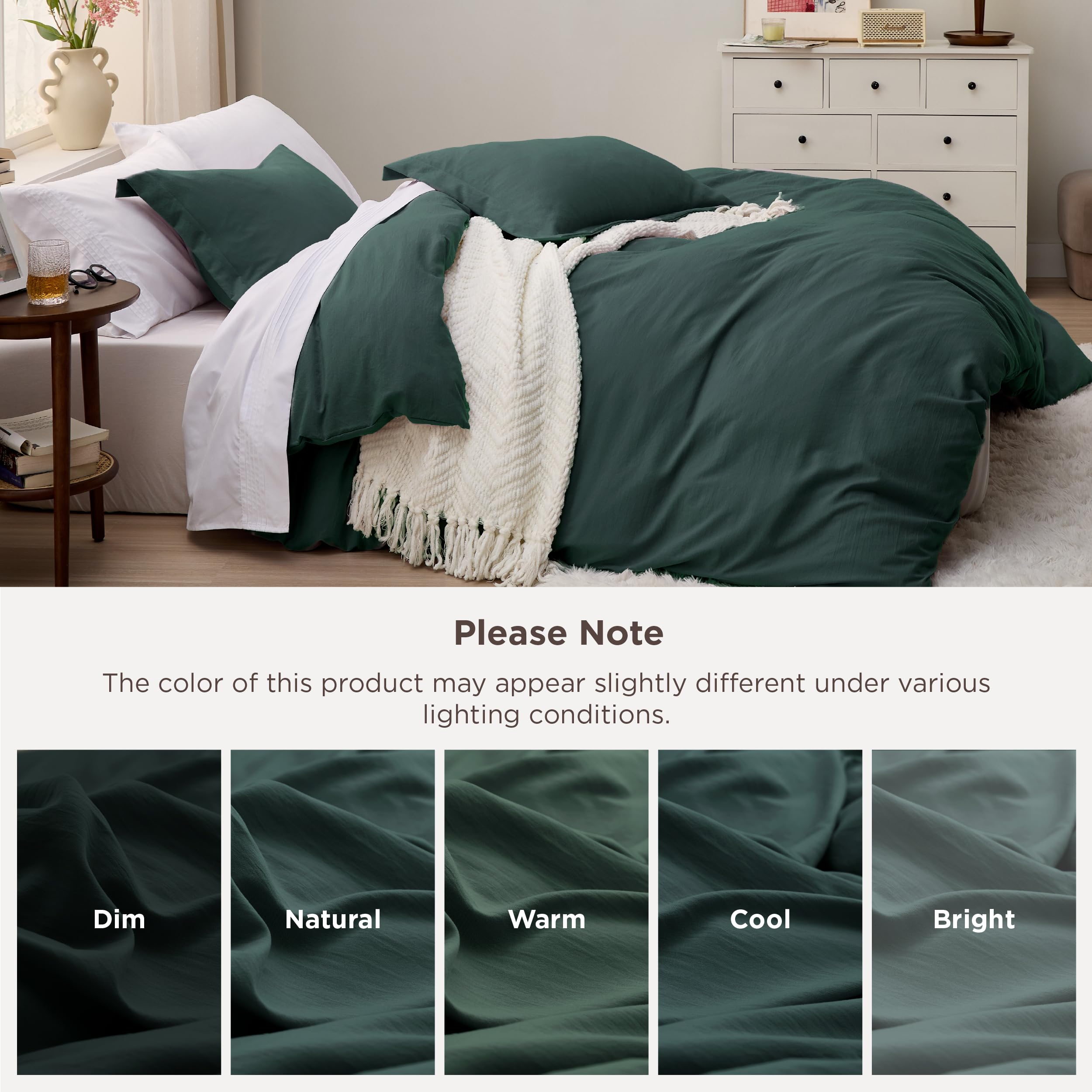 Bedsure color fast dyeing technique preserves forest green shade wash after wash.