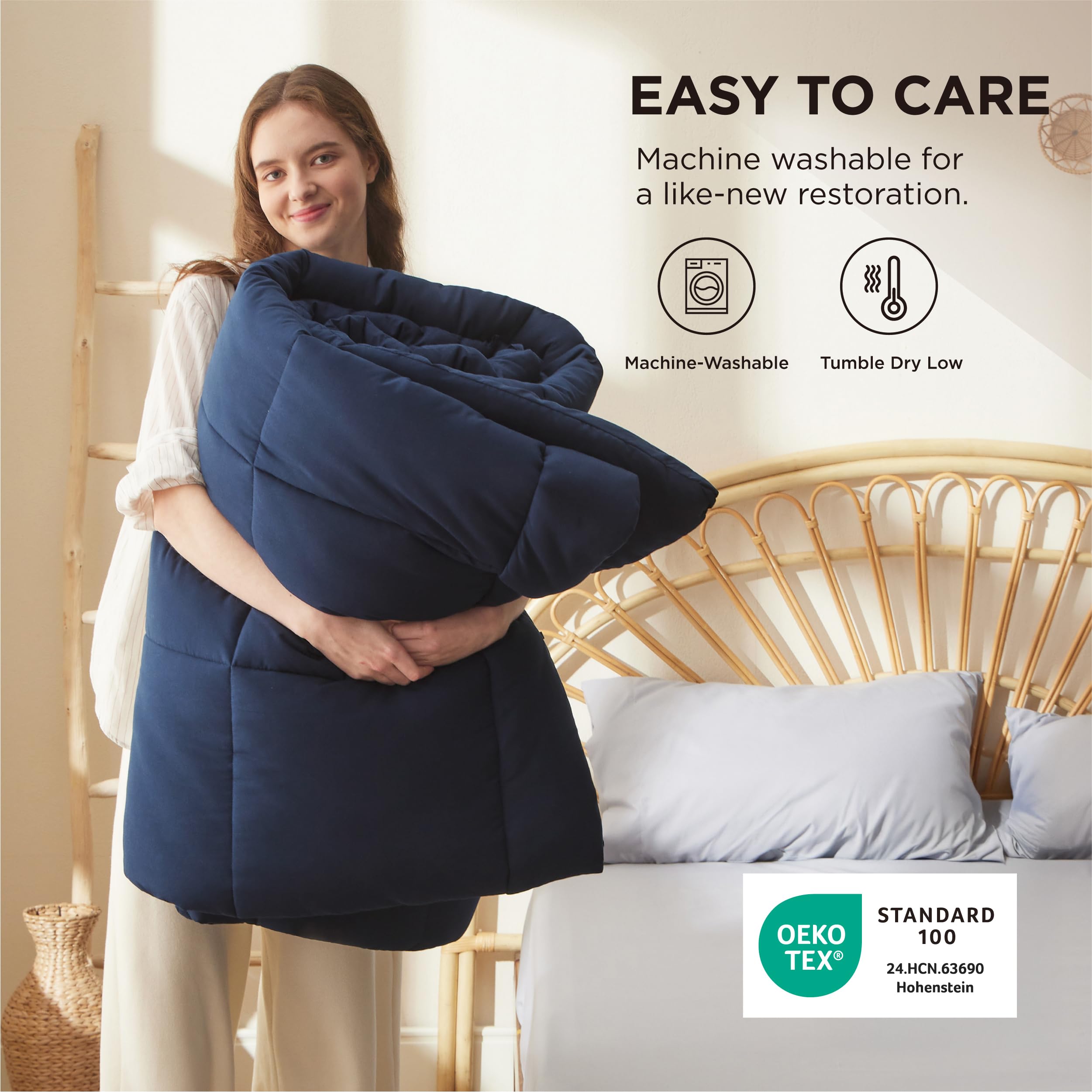 Bedsure box-stitch construction keeps fill evenly distributed for lasting shape.