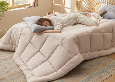 Bedsure comforter duvet insert with eight tabs on a bed for easy styling.