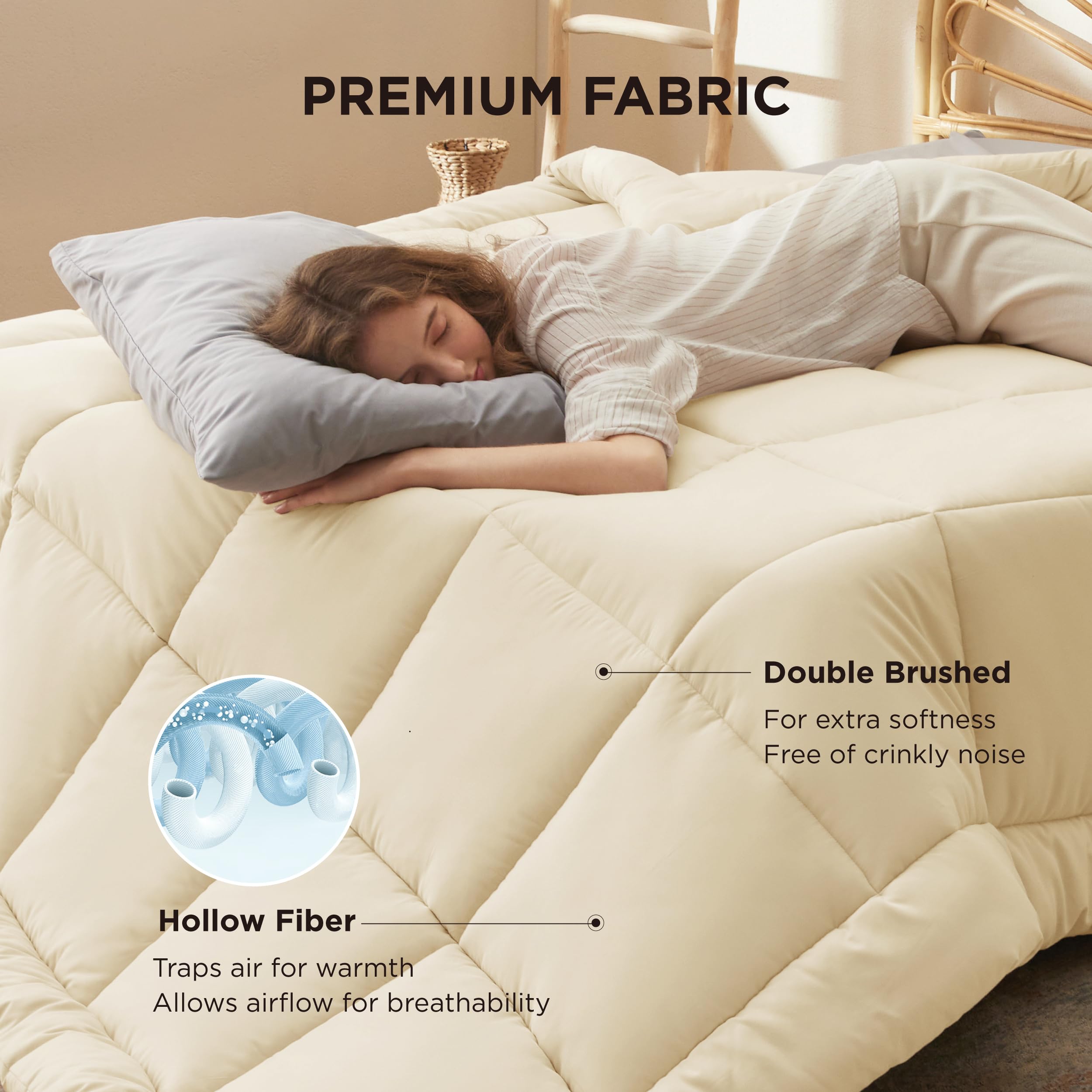 Bedsure comforter duvet insert on a cream bed demonstrates versatile all-season comfort.