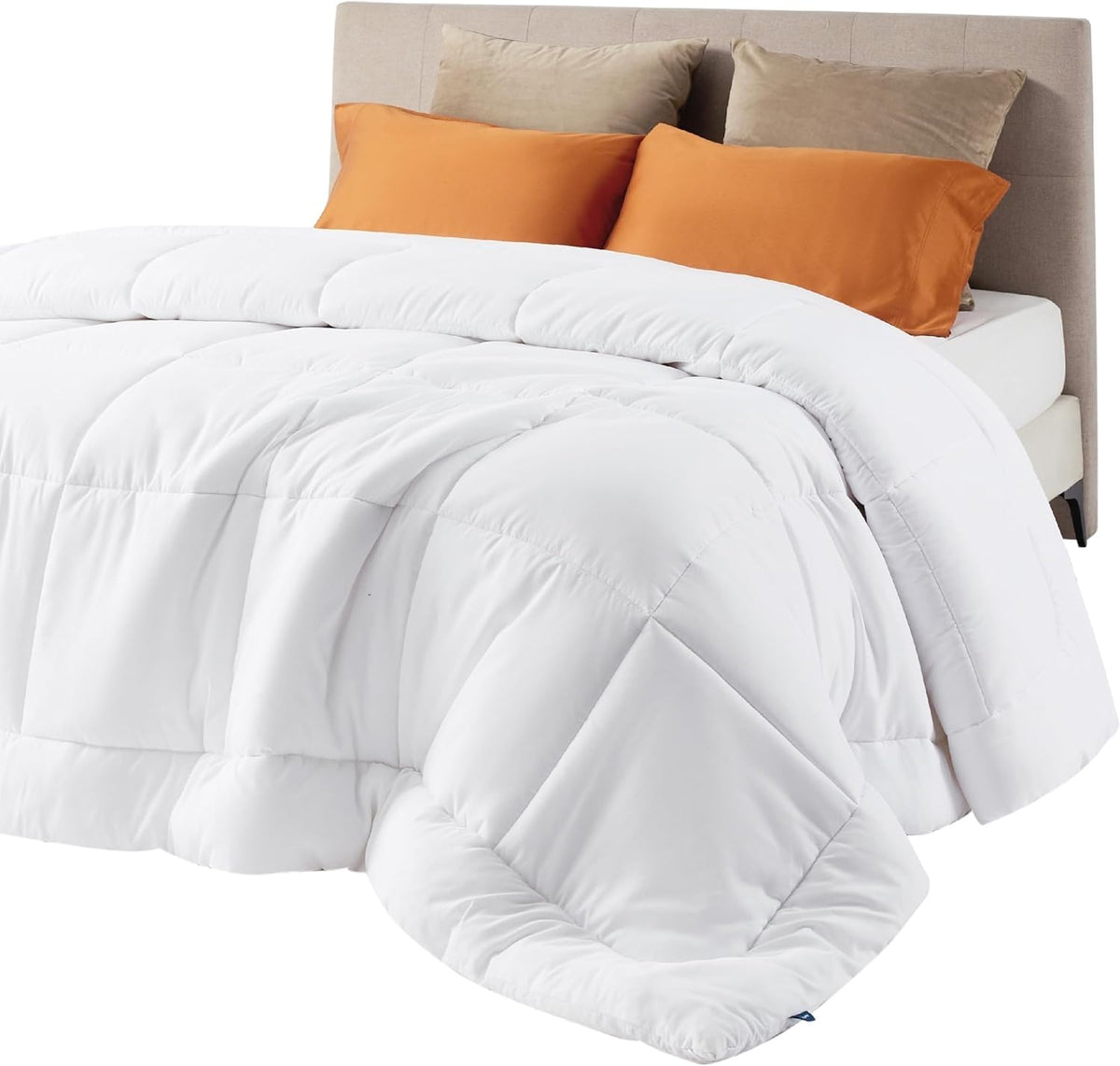 Bedsure queen-size comforter on bed showing plush, all-season warmth