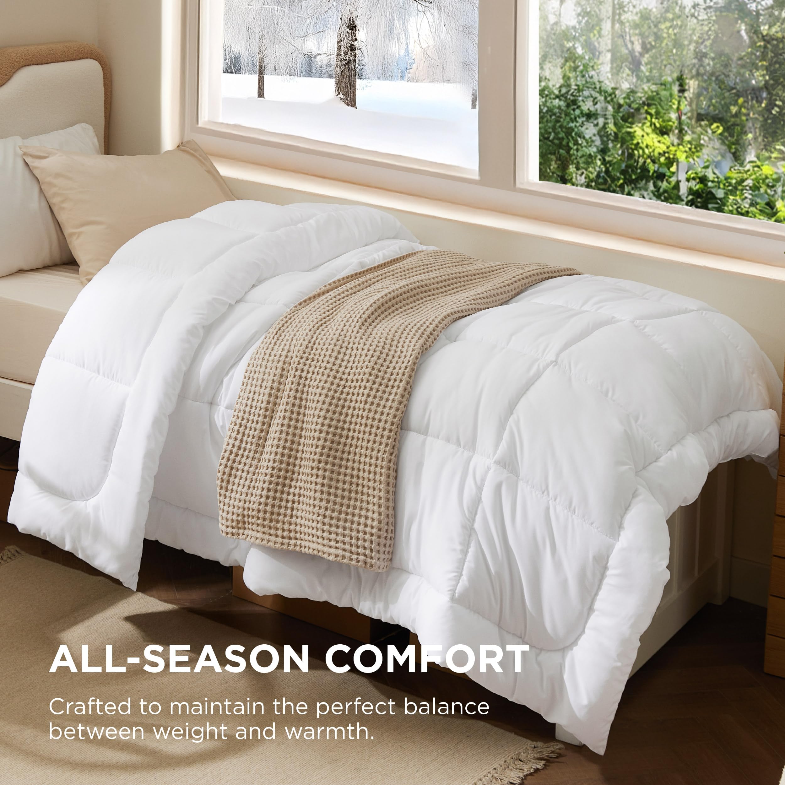Bedsure queen duvet insert on a stylish bed with even loft