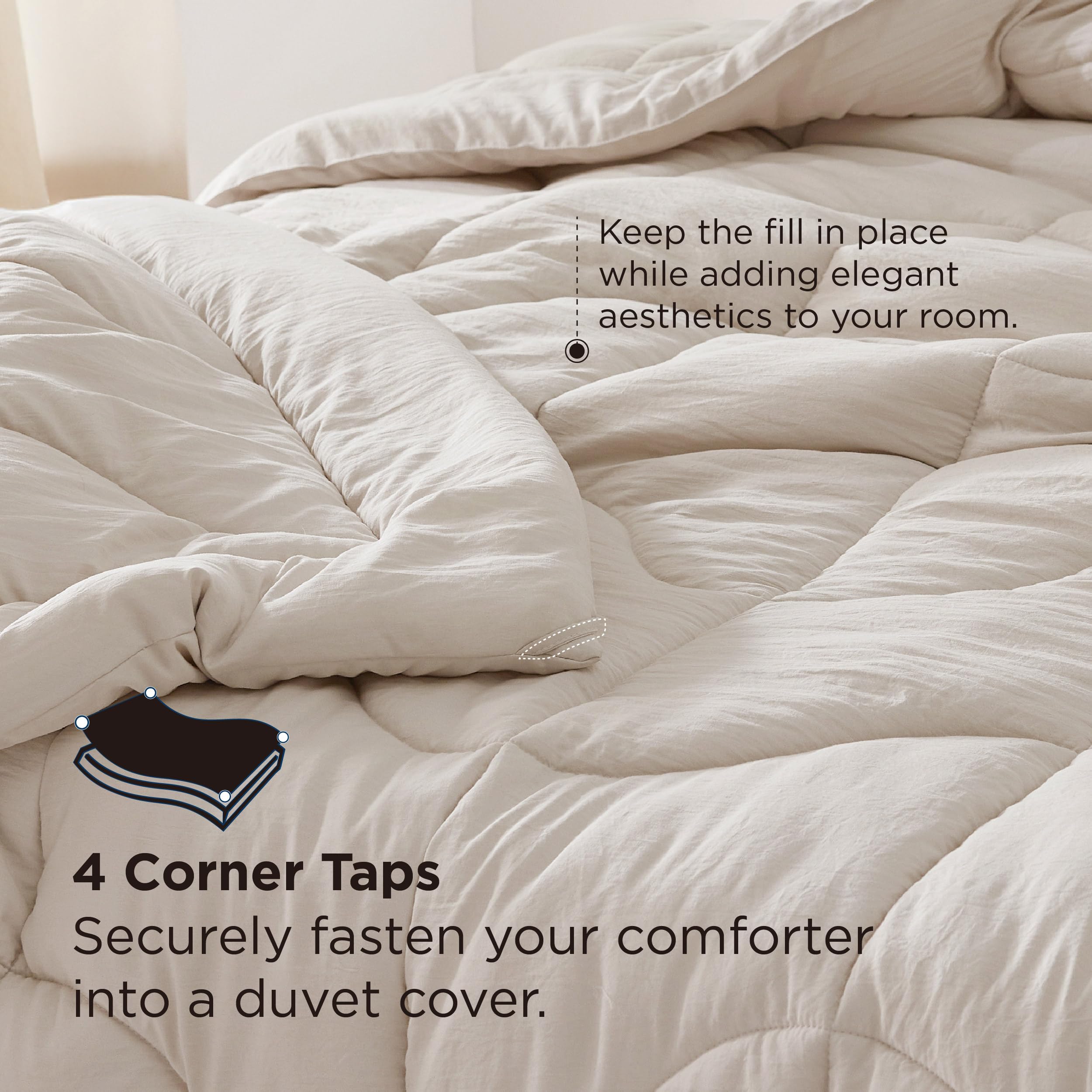 Bedsure all-season comforter offers lightweight warmth suitable for year-round use.
