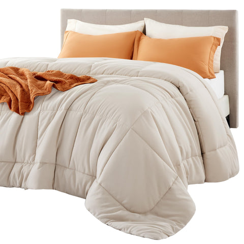 Bedsure comforter queen cover image highlights durable shell for all-season warmth.