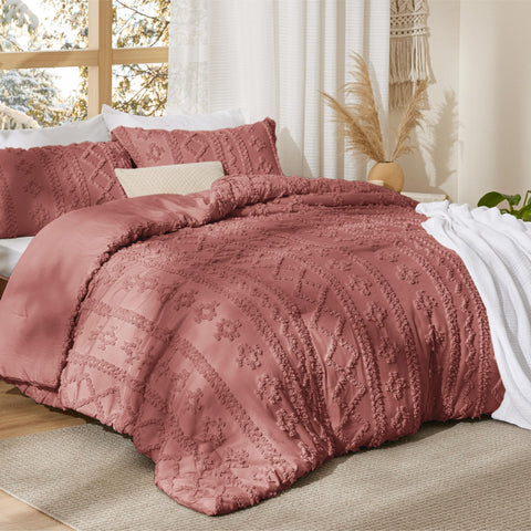 Bedsure queen comforter close-up shows 3D tufted texture enhancing depth.