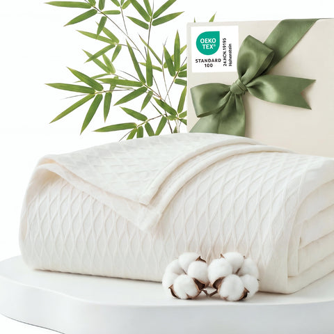 Bedsure cooling blanket with diamond waffle texture provides breathable warmth.