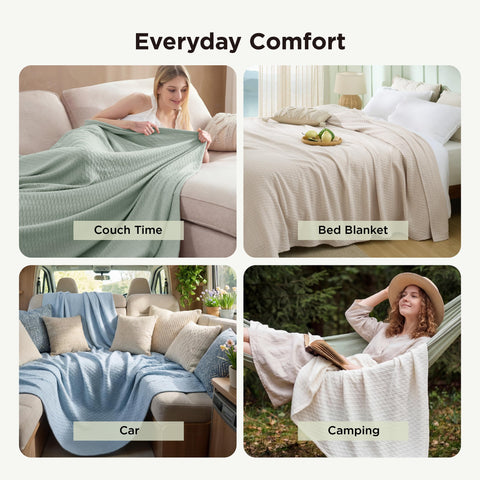 Bedsure cooling blanket texture close-up highlights airy weave.