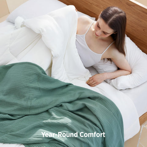 Bedsure cooling comforter queen white bed setup highlights breathable, refreshing night routine.