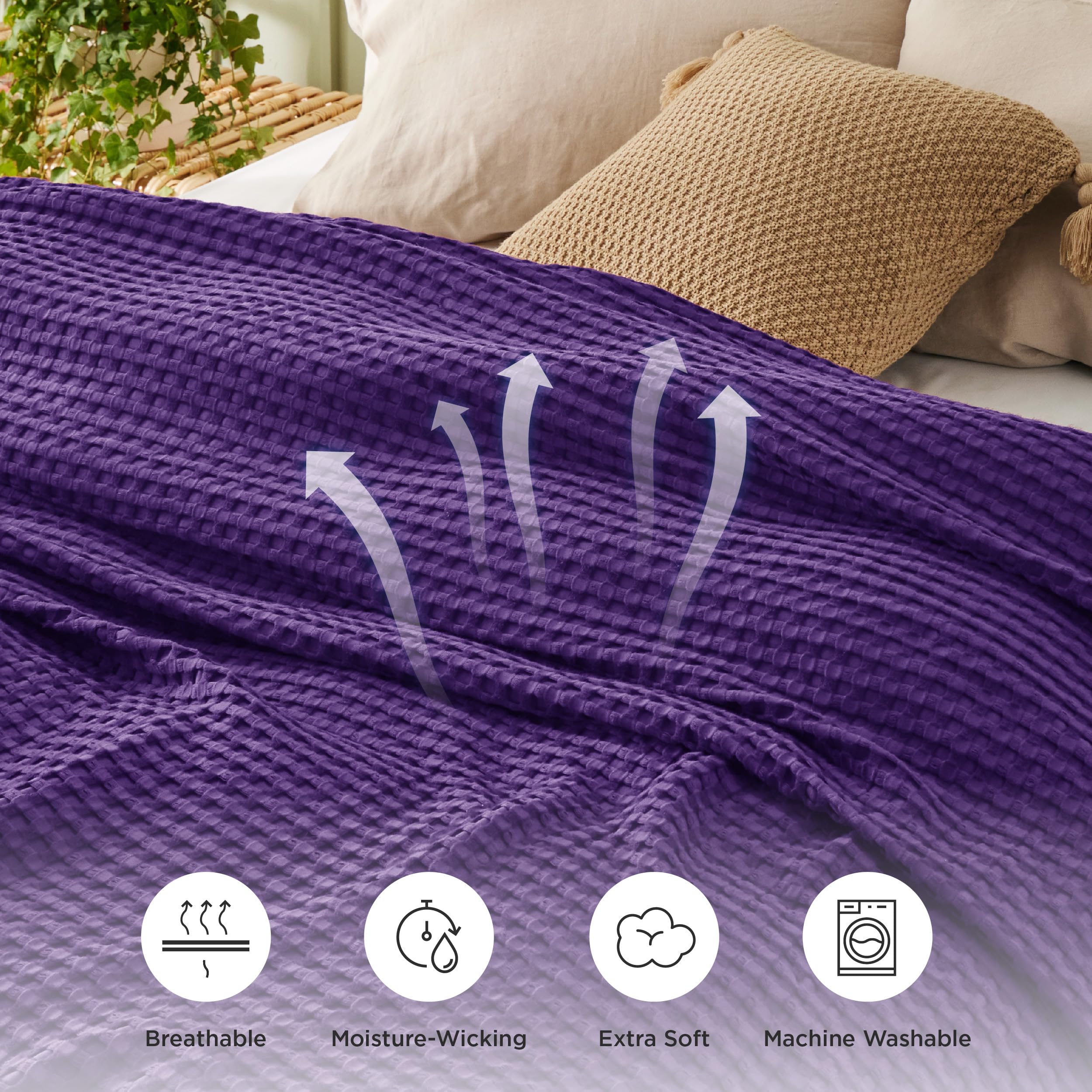 Bedsure purple queen blanket on a bed demonstrates durability and color