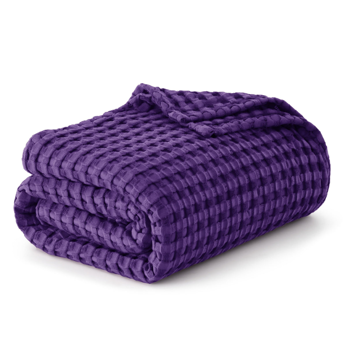 Bedsure cooling cotton waffle blanket in purple on a bed for year-round comfort