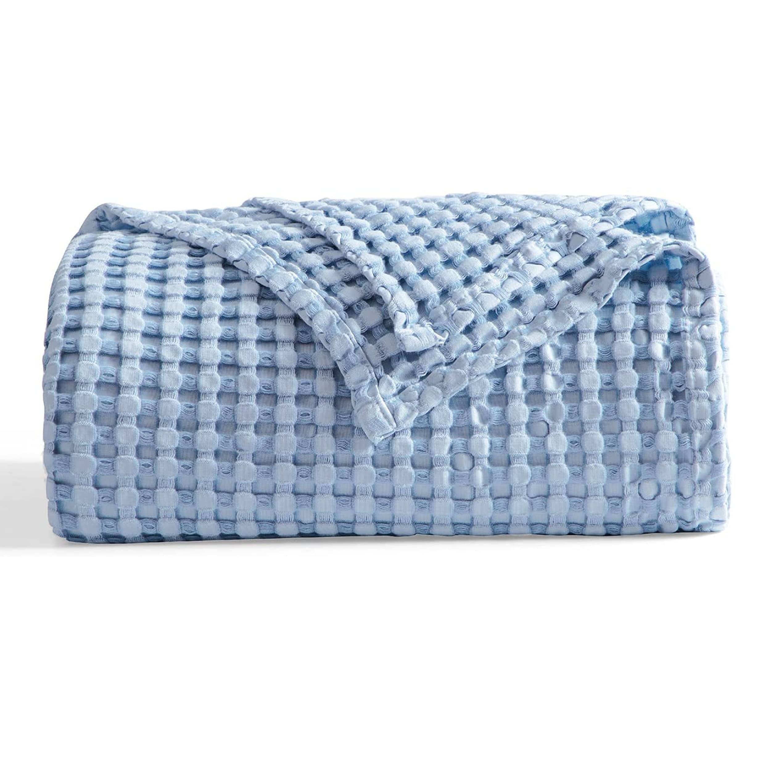 Bedsure cooling cotton waffle blanket on bed for breathable comfort.