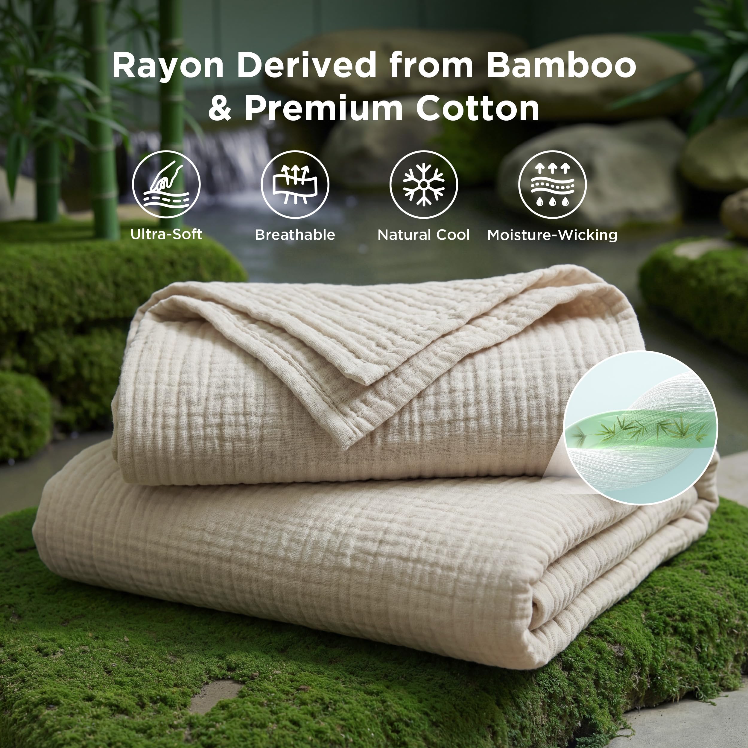 Bedsure cooling muslin blanket closeup highlighting breathable gauze fabric