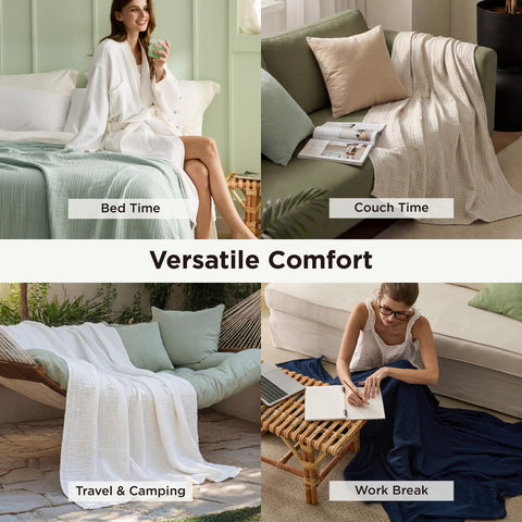 Bedsure cooling muslin blanket folded for easy care and washing