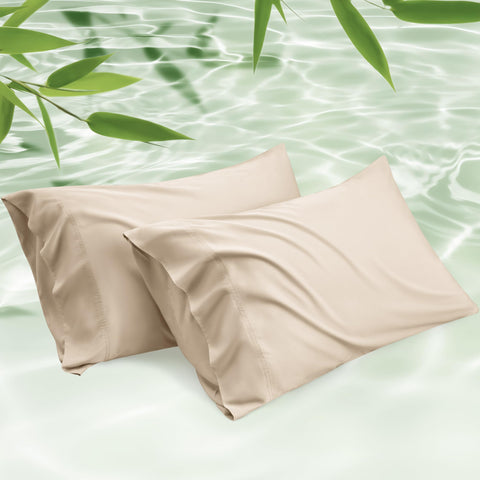 Bedsure king beige fabric closeup highlighting breathable bamboo rayon for cooler nights
