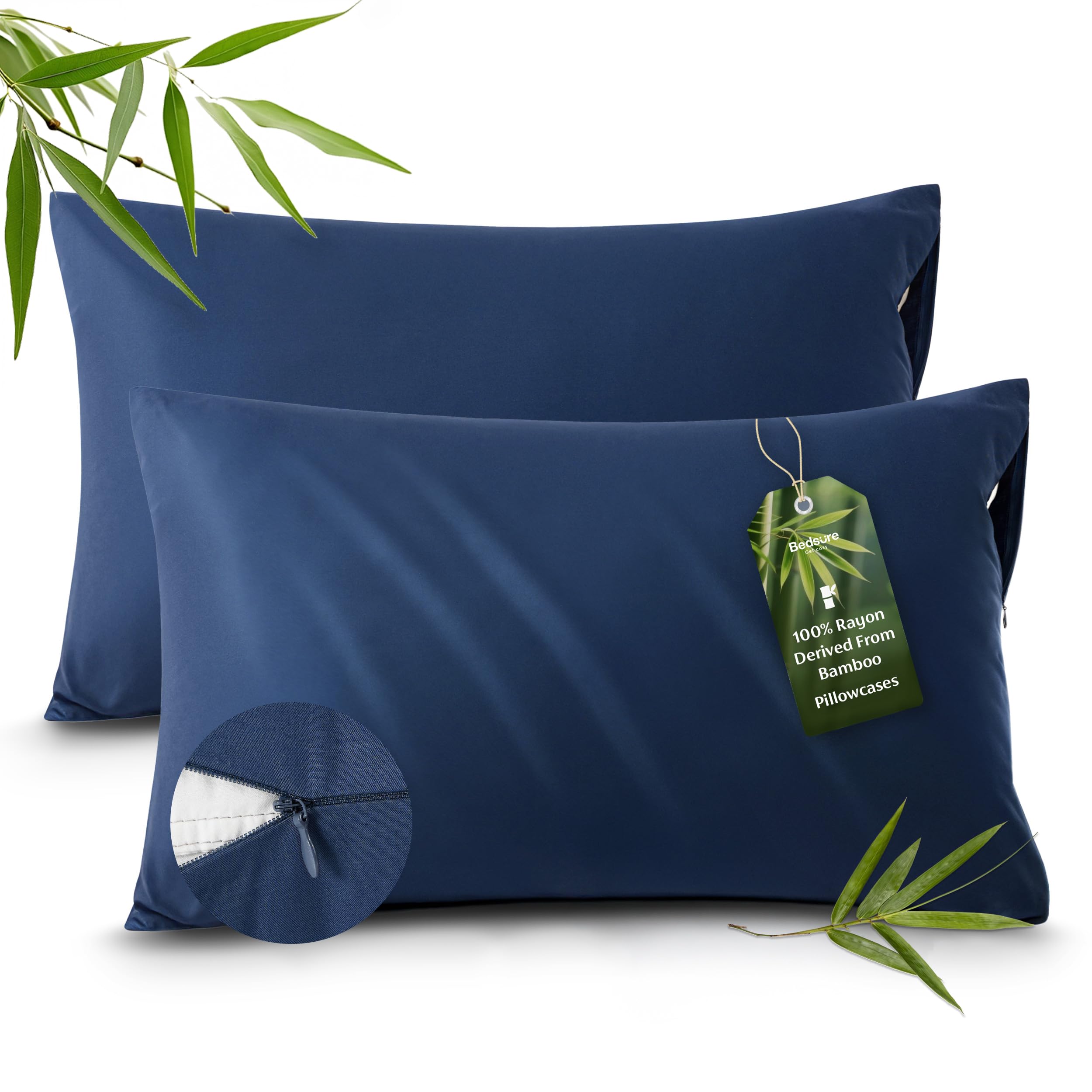 Bedsure cooling pillowcase pair in navy blue enhances nightly comfort with breathable fabric
